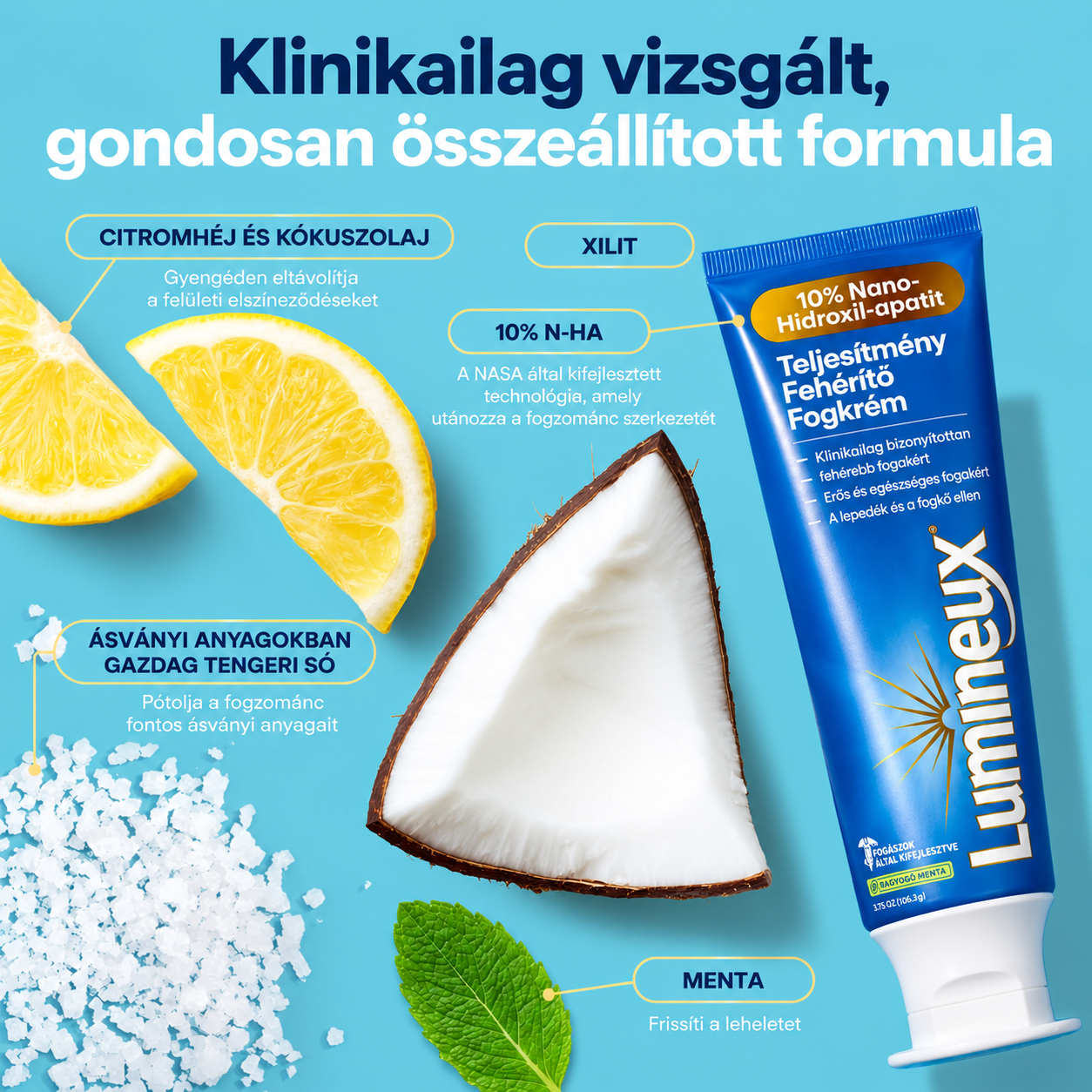 Lumineux 10% Nano Hydroxyapatite fehérítő fogkrém, 3,75 oz, 2 db-os kiszerelés