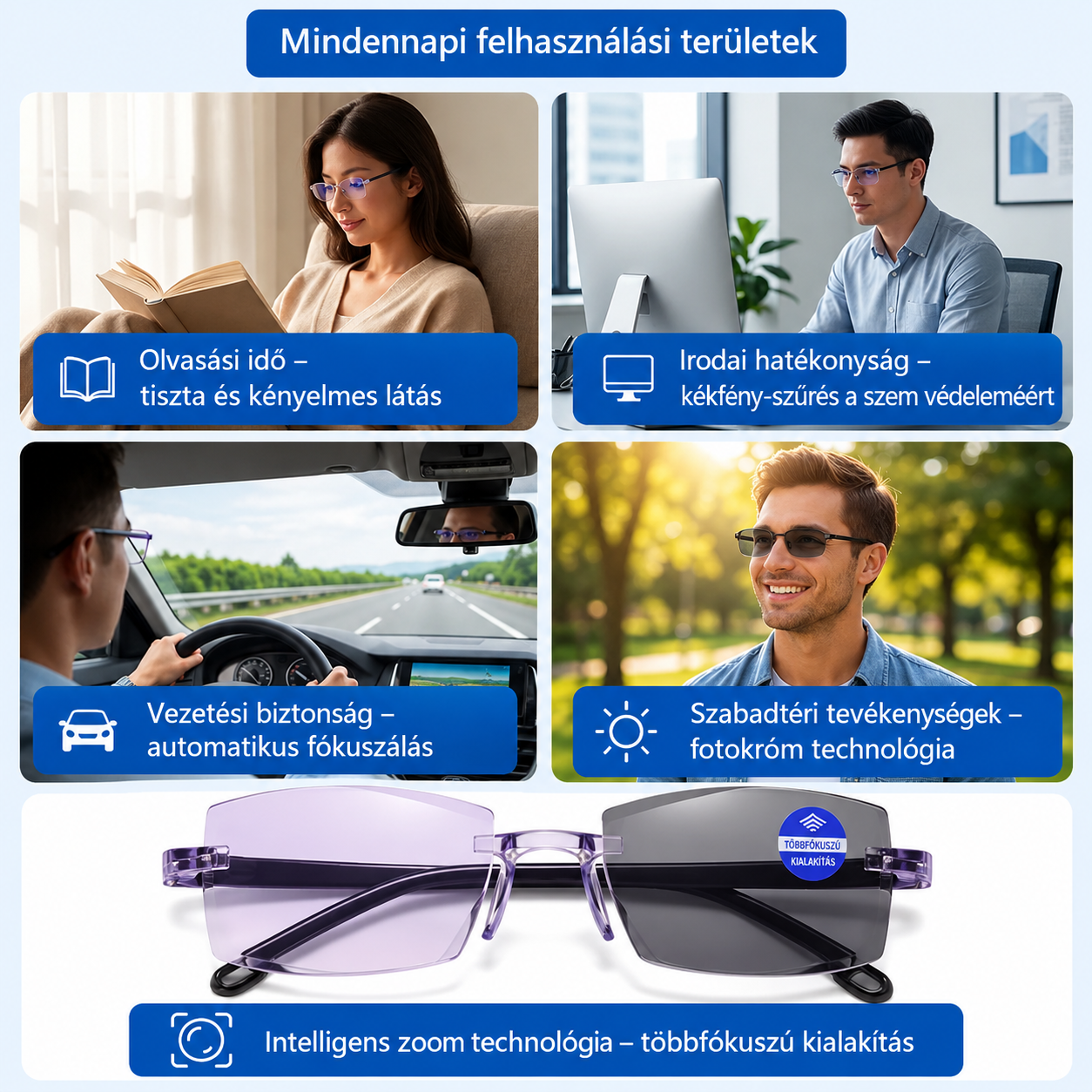 Intelligens zoom kényelmes olvasószemüveg