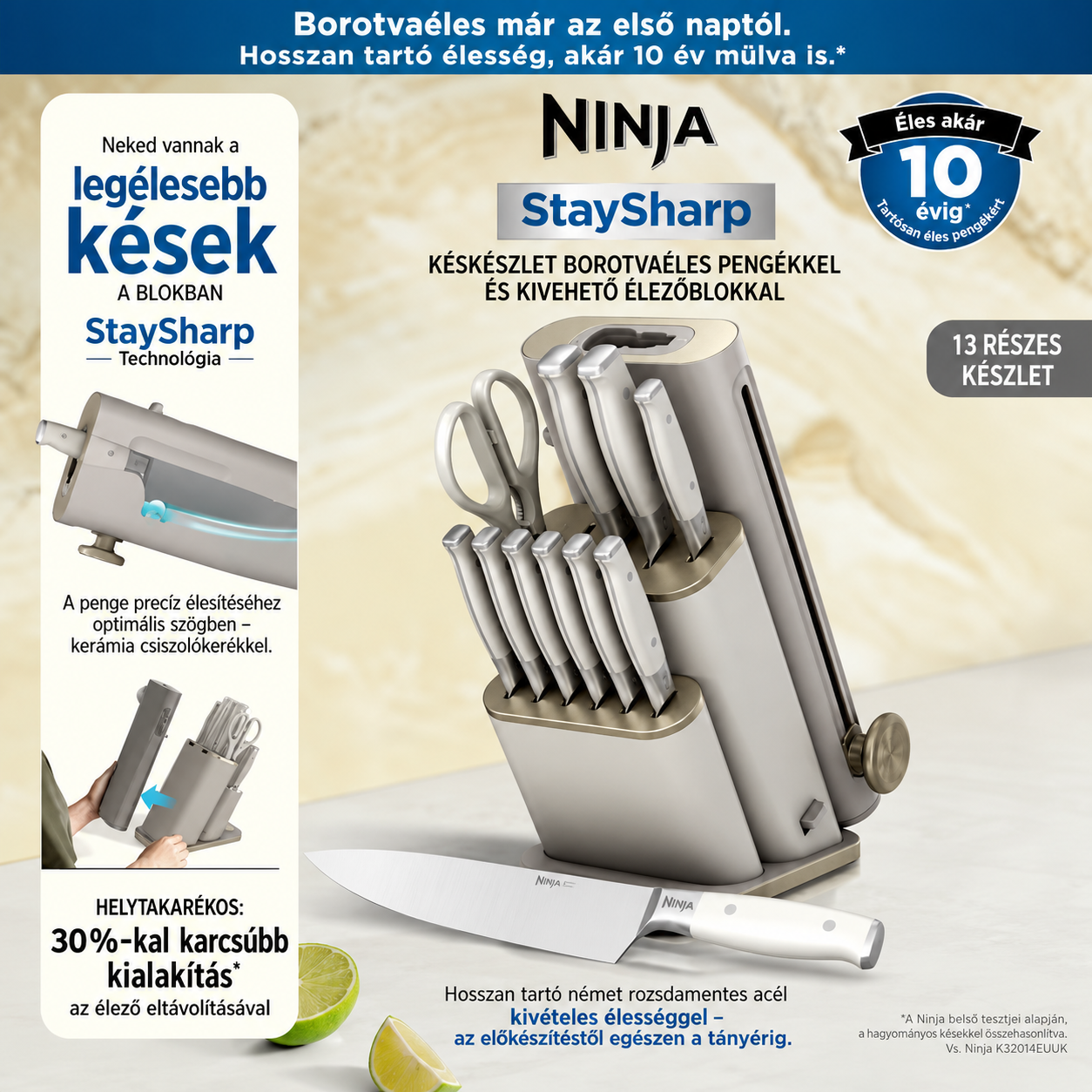 Ninja StaySharp 13 darabos késblokk készlet kivehető késélezővel – Stone Gold