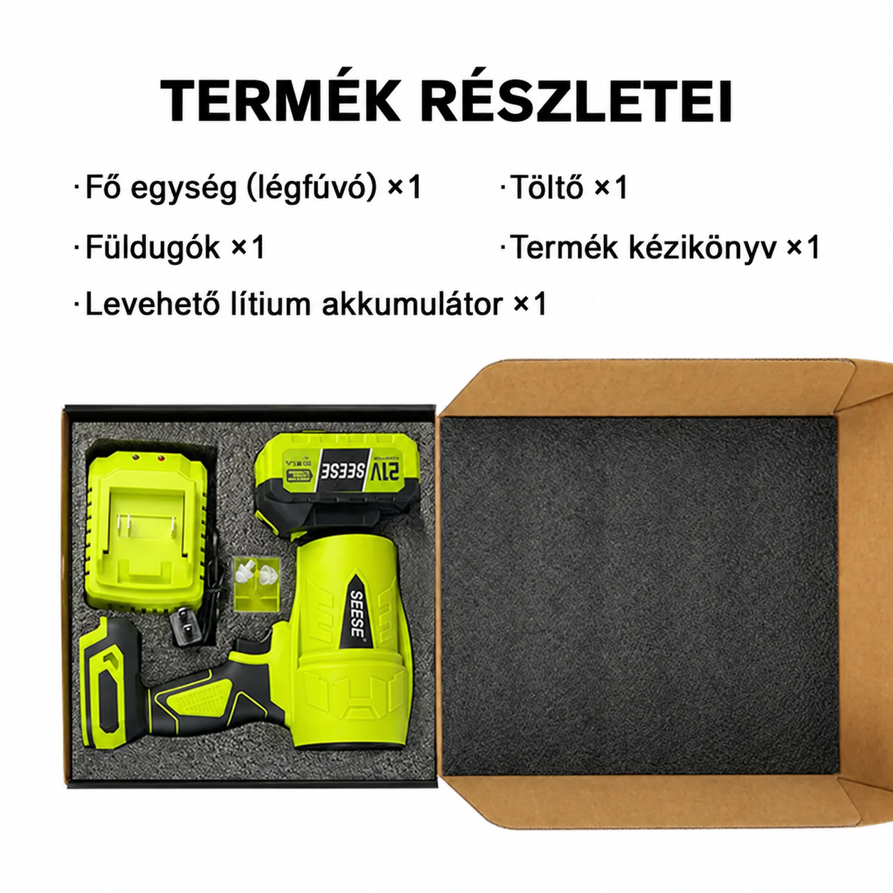 SEESE nagy teljesítményű vezeték nélküli turbó légfúvó – autószárításhoz, lombfúváshoz, portalanításhoz és kerttisztításhoz