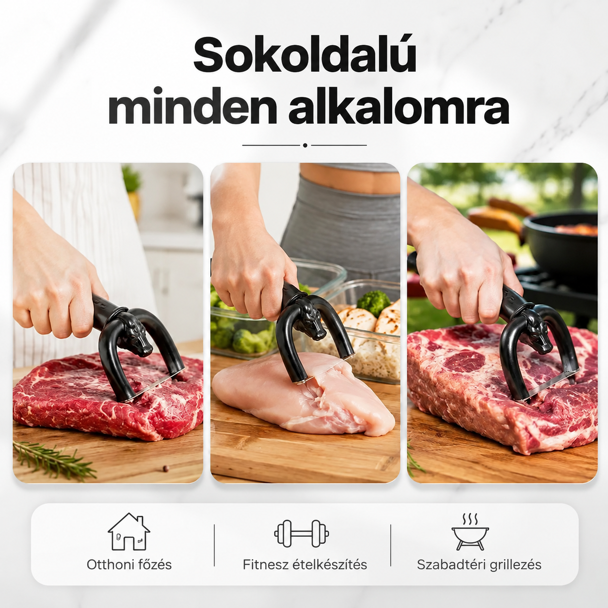 Marha- és sertéshús-szeletelő, kézi húszsír-eltávolító kés, ergonomikus húsvágó eszköz, amely ideális grillezéshez, húsfeldolgozáshoz és otthoni konyhai használatra.
