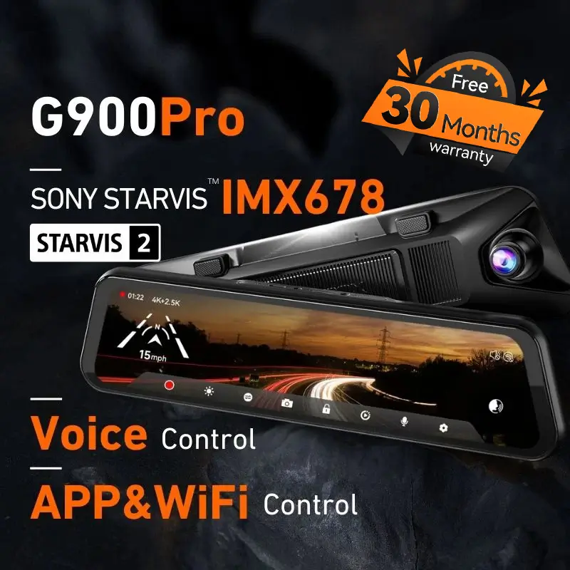 WOLFBOX G900Pro 12MP WiFi érintőképernyős visszapillantó tükör autós kamera intelligens tükör exkluzív 30 hónapos garanciával