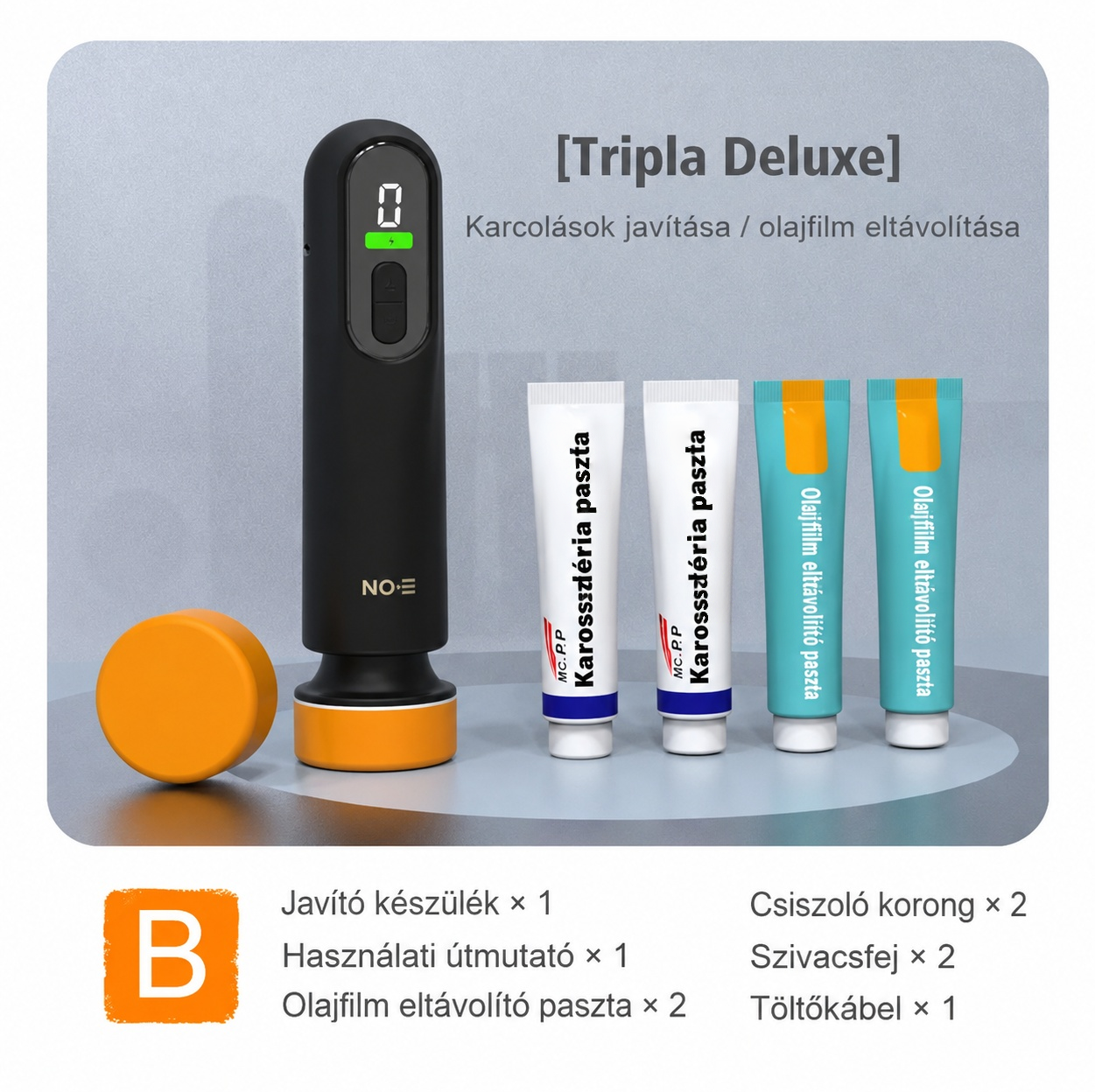 Joytutus vezeték nélküli autópolírozó, 12 000 RPM, 3 az 1-ben, karcjavításhoz, szélvédőtisztításhoz és polírozáshoz.