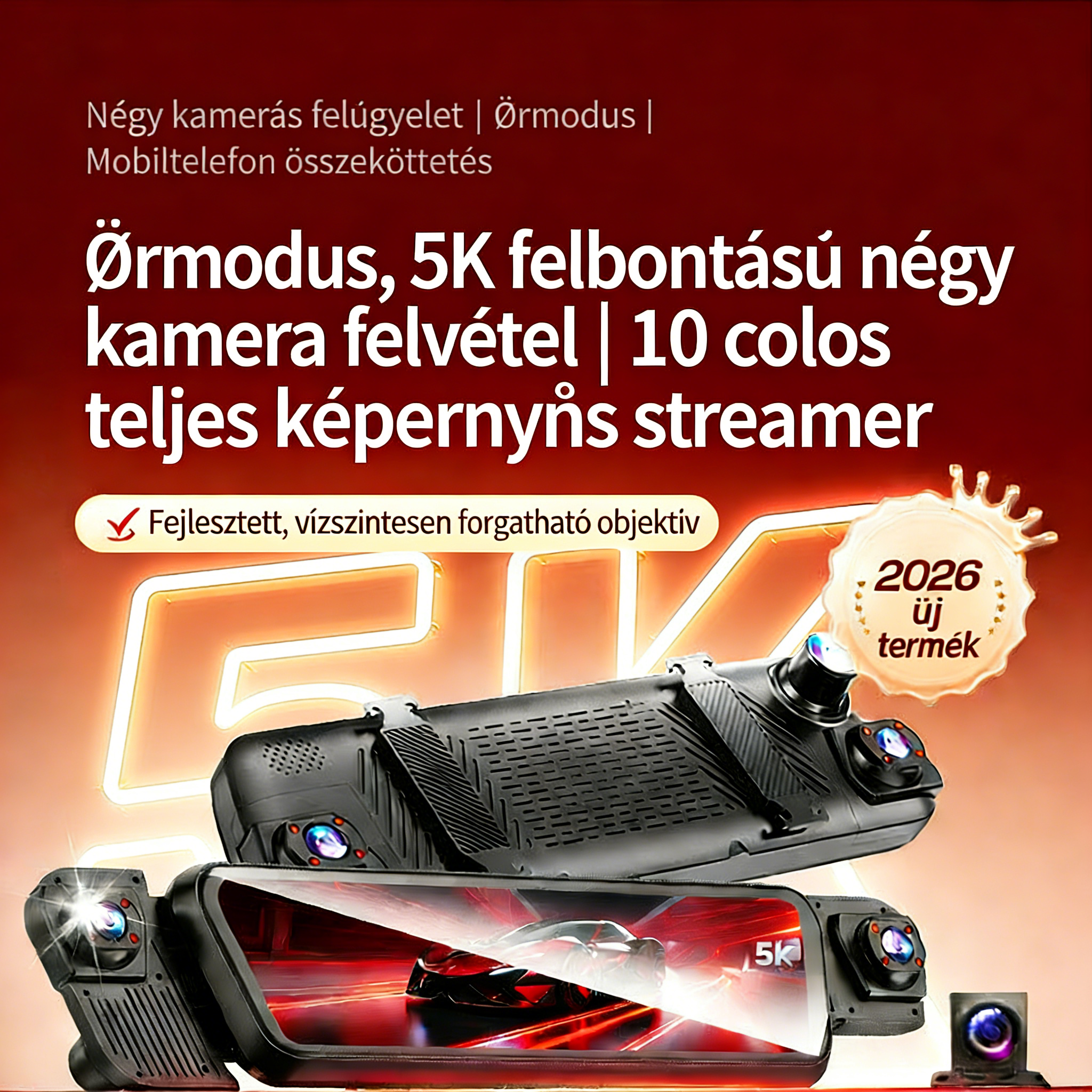 Garmin Őrszem Szintű Motoros CarPlay Intelligens Kijelző Négykamerás Rögzítés · Radarfigyelés · TPMS · Hangvezérlés · 10” Streaming Kijelző · 128 GB