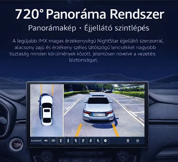 Autóba épített okosképernyős 360°-os panoráma navigációs univerzális készülék, mobiltelefon-csatlakozás, lebegő központi vezérlőképernyő, autós infotainment képernyő, 720°-os panoráma navigációs univerzális készülék, 720°-os panoráma autós képalkotó rends