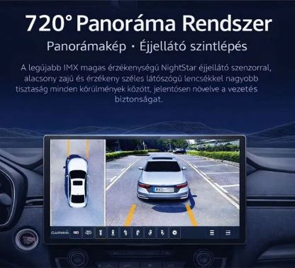 Autóba épített okosképernyős 360°-os panoráma navigációs univerzális készülék, mobiltelefon-csatlakozás, lebegő központi vezérlőképernyő, autós infotainment képernyő, 720°-os panoráma navigációs univerzális készülék, 720°-os panoráma autós képalkotó rends