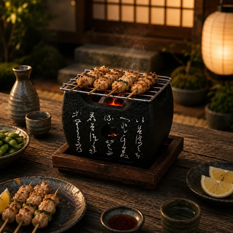 Japán Miyazaki faszenes grill – asztali Yakitori Konro (4 méret)