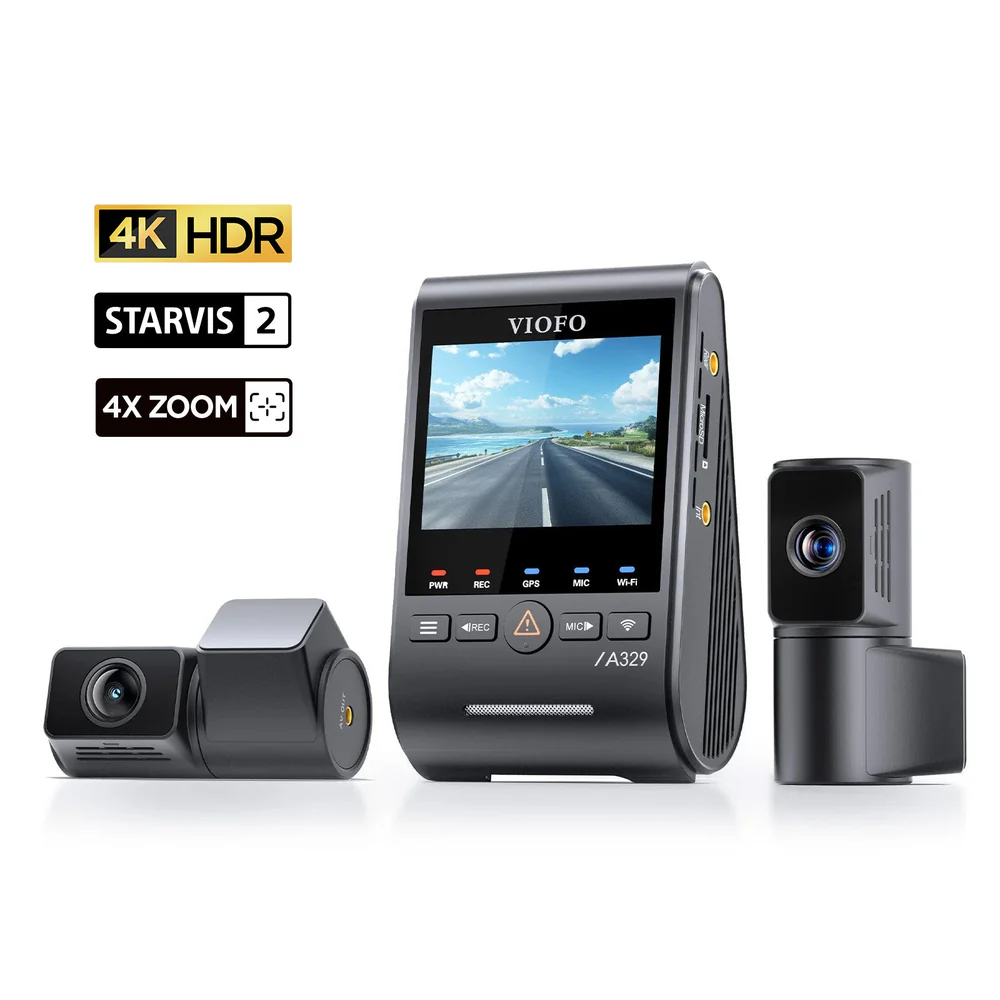 VIOFO A329T 3 csatornás 4K 30FPS előlapi kamera + 2K teleobjektív + 2K hátlapi kamera, Sony STARVIS 2 szenzoros HDR, SSD tárhely támogatás, multiplex videó, alacsony fogyasztású ütközésérzékelés, hibrid parkolásrögzítés