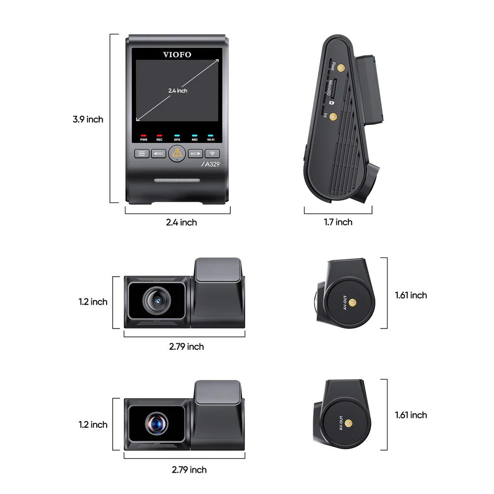 VIOFO A329T 3 csatornás 4K 30FPS előlapi kamera + 2K teleobjektív + 2K hátlapi kamera, Sony STARVIS 2 szenzoros HDR, SSD tárhely támogatás, multiplex videó, alacsony fogyasztású ütközésérzékelés, hibrid parkolásrögzítés