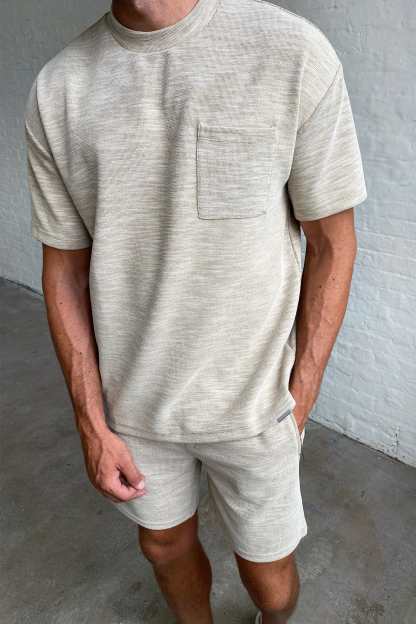 RELAXED TEXTURED SHORT - BEIGE MARL