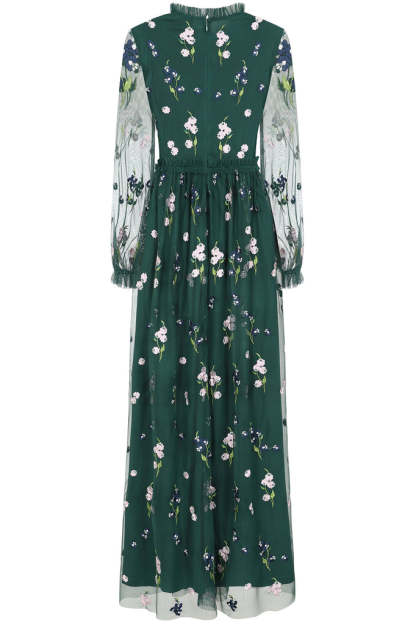 Alpine Green Floral Embroidered Maxi Dress