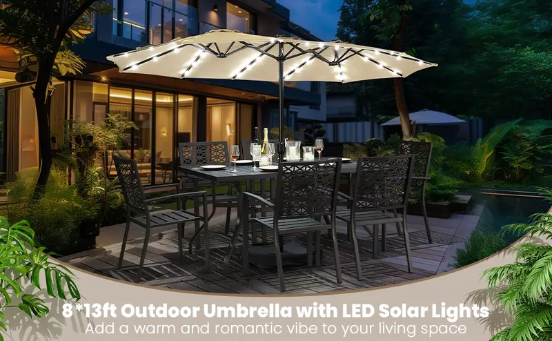 Product Introduction of 【Solar LED Lights Umbrella】Yaheetech 15/13ft Large Patio Umbrella, Outdoor Double-Sided Rectangle Umbrella with 36 LED Lights & Crank for Patio Garden Pool Lawn Backyard, Base Included 3