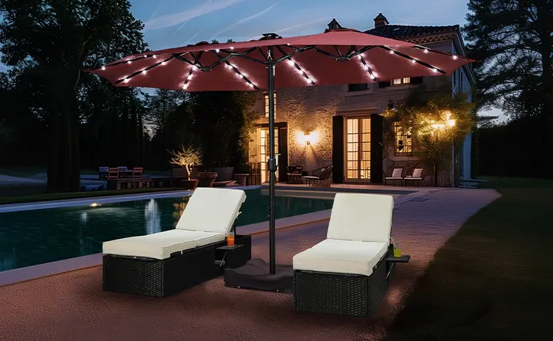 Product Introduction of 【Solar LED Lights Umbrella】Yaheetech 15/13ft Large Patio Umbrella, Outdoor Double-Sided Rectangle Umbrella with 36 LED Lights & Crank for Patio Garden Pool Lawn Backyard, Base Included 10