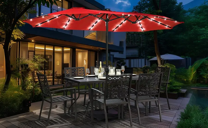 Product Introduction of 【Solar LED Lights Umbrella】Yaheetech 15/13ft Large Patio Umbrella, Outdoor Double-Sided Rectangle Umbrella with 36 LED Lights & Crank for Patio Garden Pool Lawn Backyard, Base Included 14