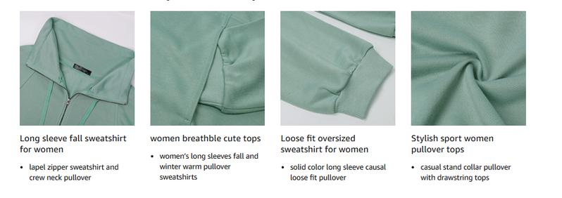 PrettyGarden Women's Casual Long Sleeve Lapel Zipper Sweatshirt Drawstring Loose Pullover Tops Fall Sweater-Womenswear Cotton Fabric