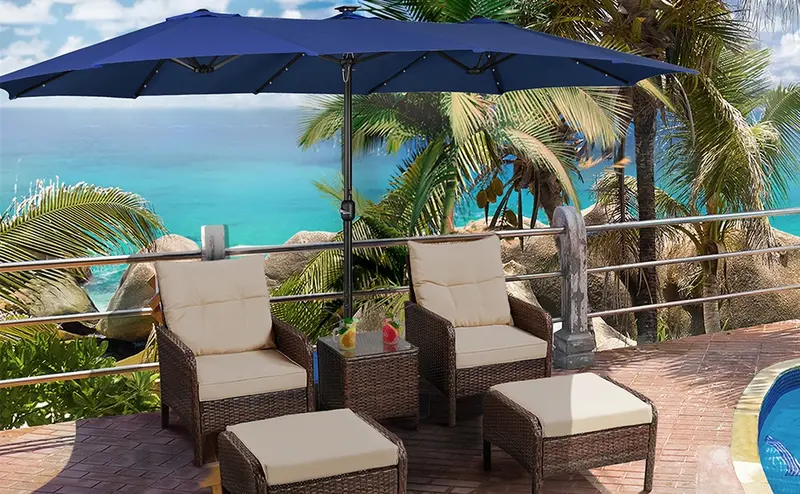 Product Introduction of 【Solar LED Lights Umbrella】Yaheetech 15/13ft Large Patio Umbrella, Outdoor Double-Sided Rectangle Umbrella with 36 LED Lights & Crank for Patio Garden Pool Lawn Backyard, Base Included 6