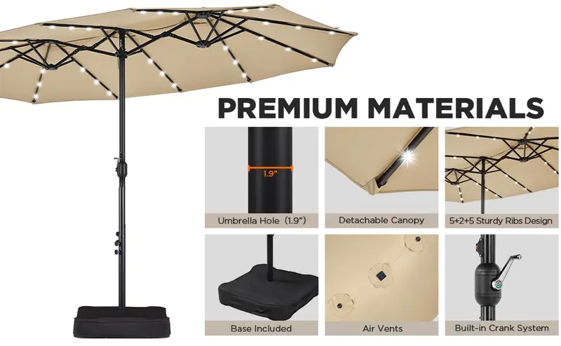 Product Introduction of 【Solar LED Lights Umbrella】Yaheetech 15/13ft Large Patio Umbrella, Outdoor Double-Sided Rectangle Umbrella with 36 LED Lights & Crank for Patio Garden Pool Lawn Backyard, Base Included 4
