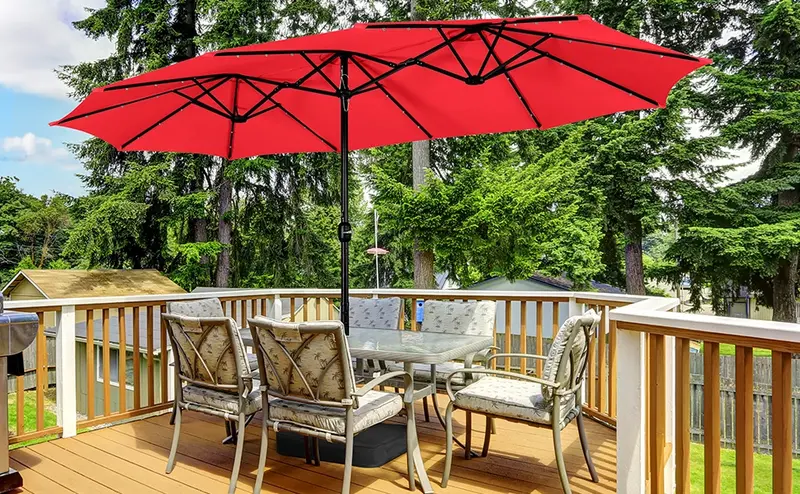 Product Introduction of 【Solar LED Lights Umbrella】Yaheetech 15/13ft Large Patio Umbrella, Outdoor Double-Sided Rectangle Umbrella with 36 LED Lights & Crank for Patio Garden Pool Lawn Backyard, Base Included 16