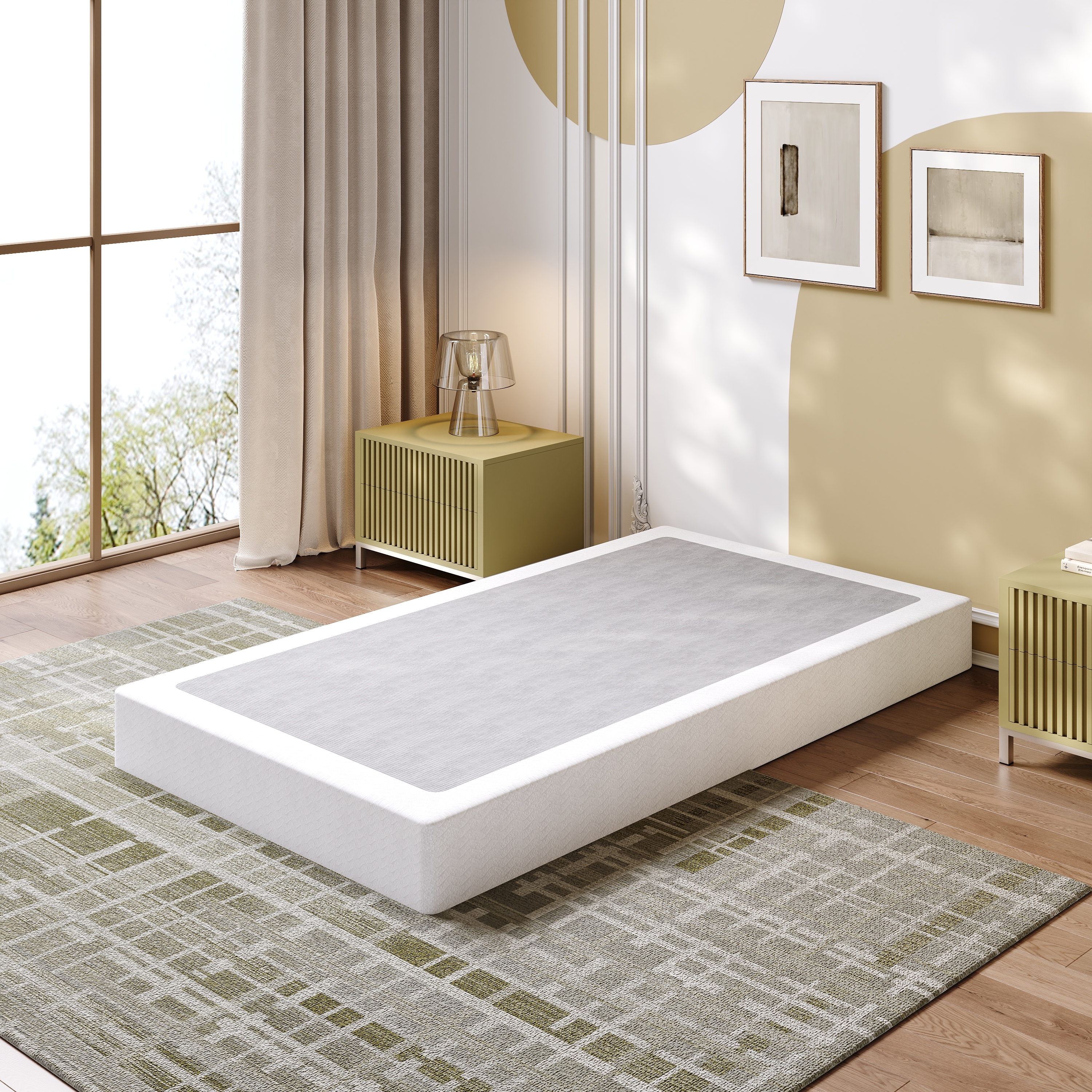 LOUVETA 7 inch Twin Metal Box Spring, Heavy Duty Mattress Foundation with Fabric Cover, Easy Assembly, Noise Free