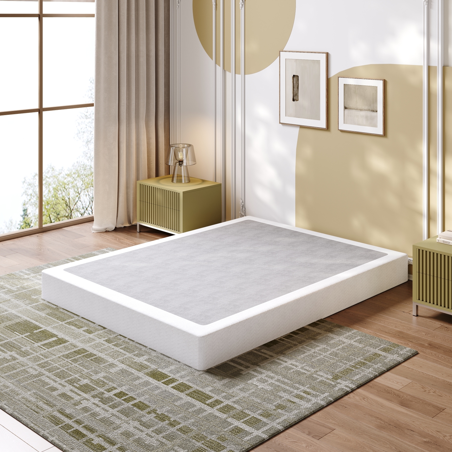LOUVETA 7 inch Queen Metal Box Spring, Heavy Duty Mattress Foundation with Fabric Cover, Easy Assembly, Noise Free