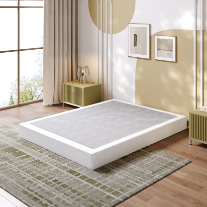 LOUVETA 7 inch Queen Metal Box Spring, Heavy Duty Mattress Foundation with Fabric Cover, Easy Assembly, Noise Free