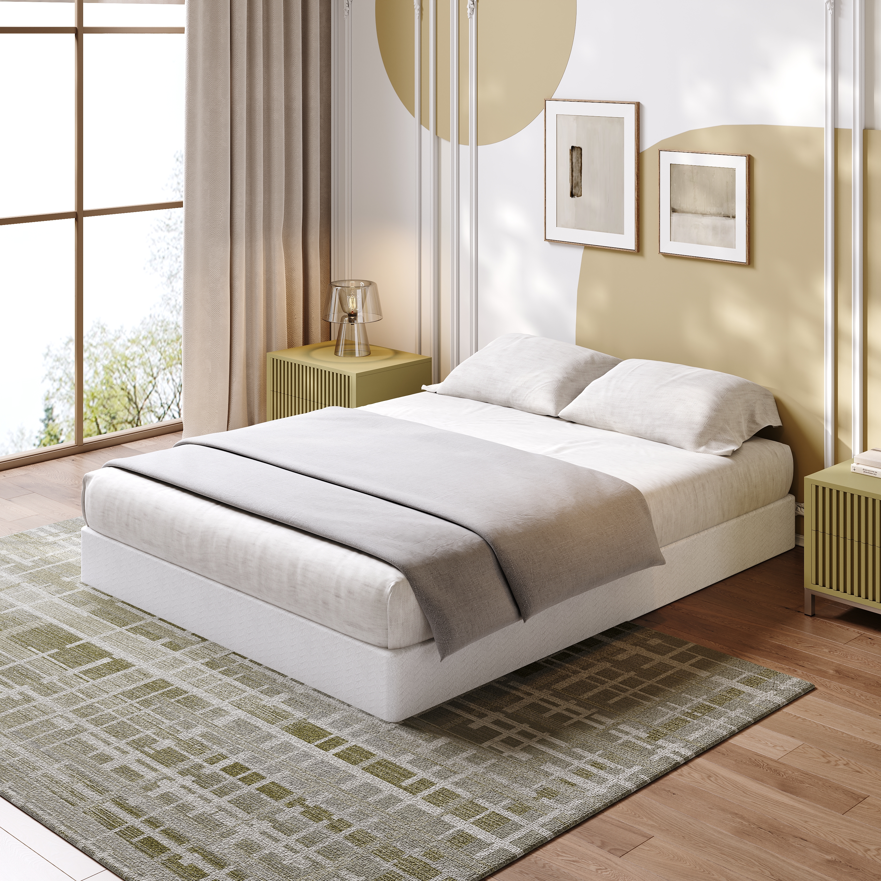 LOUVETA 7 inch Queen Metal Box Spring, Heavy Duty Mattress Foundation with Fabric Cover, Easy Assembly, Noise Free
