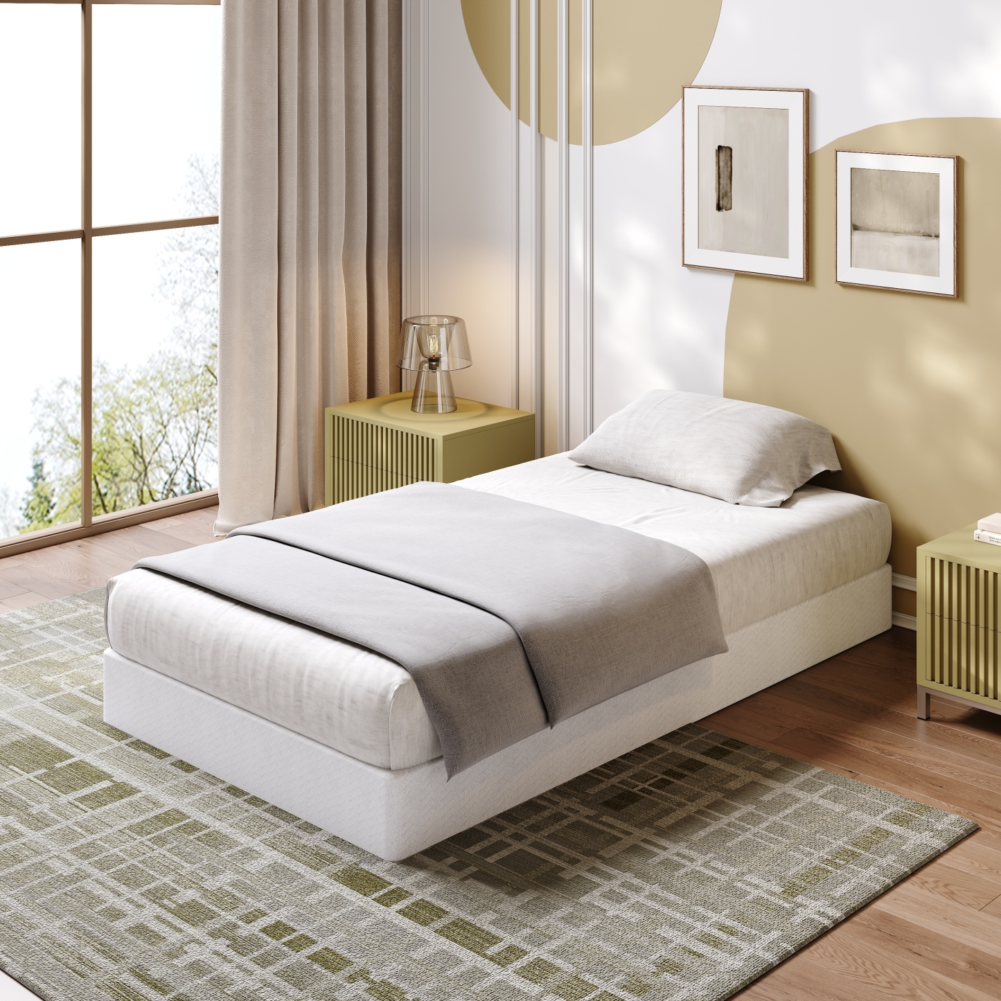 LOUVETA 7 inch Twin Metal Box Spring, Heavy Duty Mattress Foundation with Fabric Cover, Easy Assembly, Noise Free