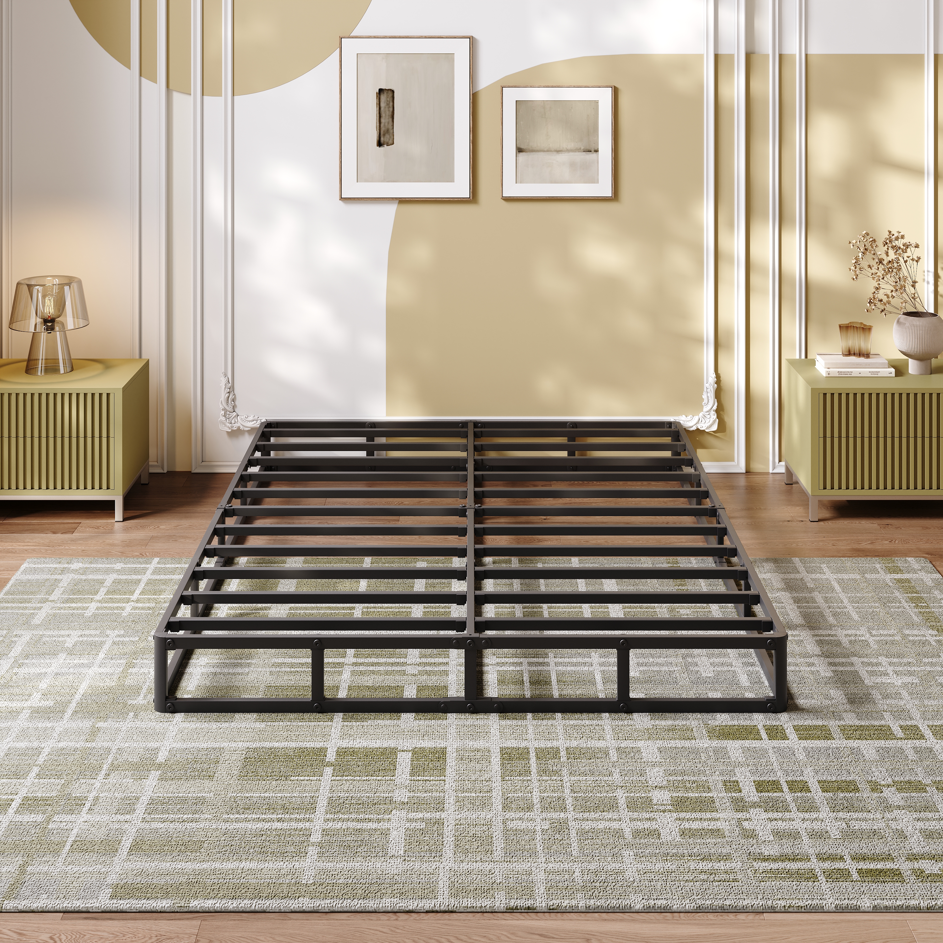 LOUVETA 7 inch Queen Metal Box Spring, Heavy Duty Mattress Foundation with Fabric Cover, Easy Assembly, Noise Free