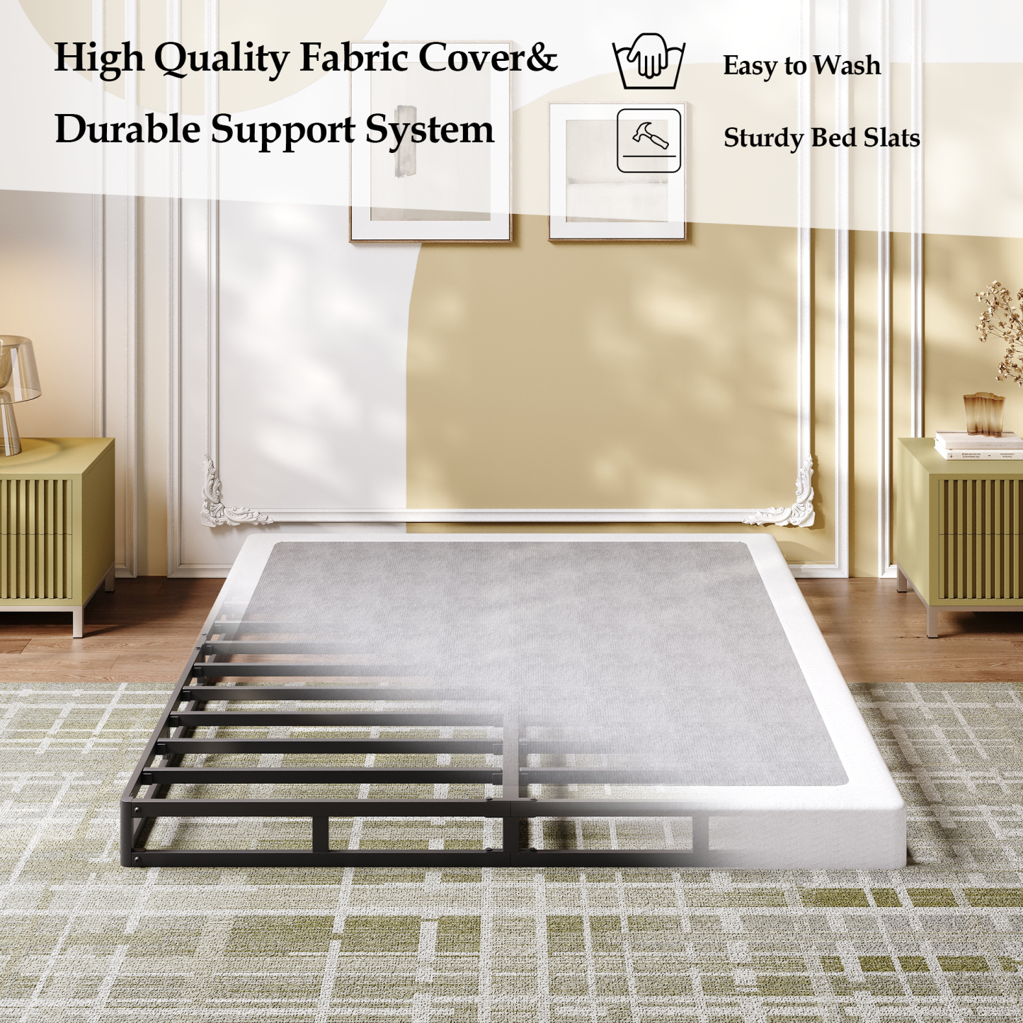 LOUVETA 5 inch Queen Box Spring, Heavy Duty Metal Box Spring Bed Base with Fabric Cover, Easy Assembly, Mattress Foundation, Noise Free