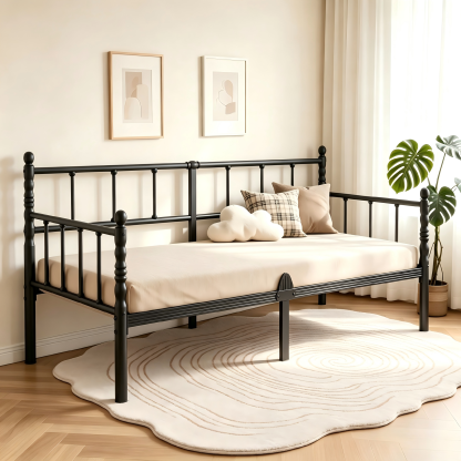 LOUVETA Twin Metal Daybed Frame, Heavy-Duty Steel Frame with Non-Slip Mattress Stoppers, Multi-Purpose Sofa Bed for Bedroom, Guest Room, Living Room
