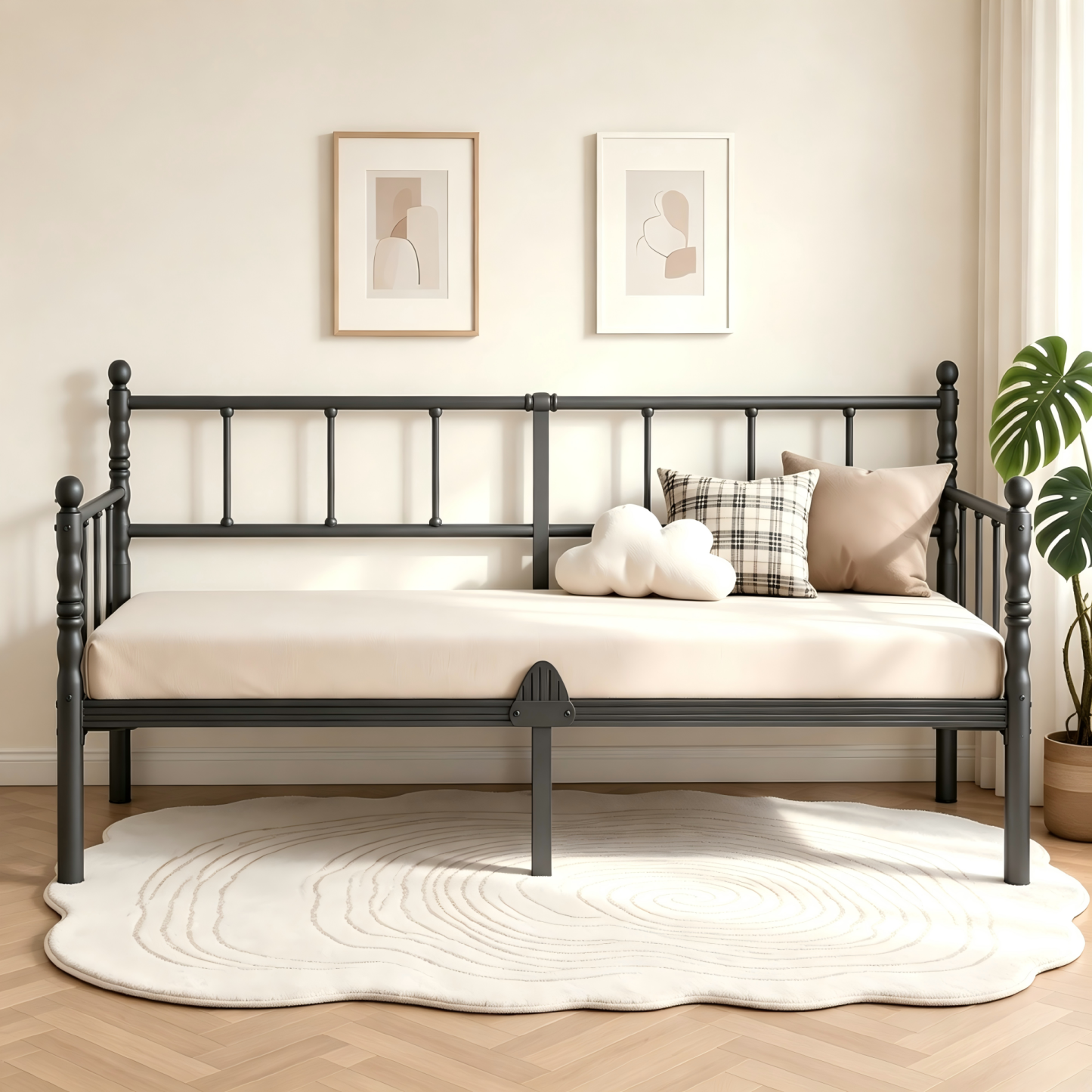 LOUVETA Twin Metal Daybed Frame, Heavy-Duty Steel Frame with Non-Slip Mattress Stoppers, Multi-Purpose Sofa Bed for Bedroom, Guest Room, Living Room