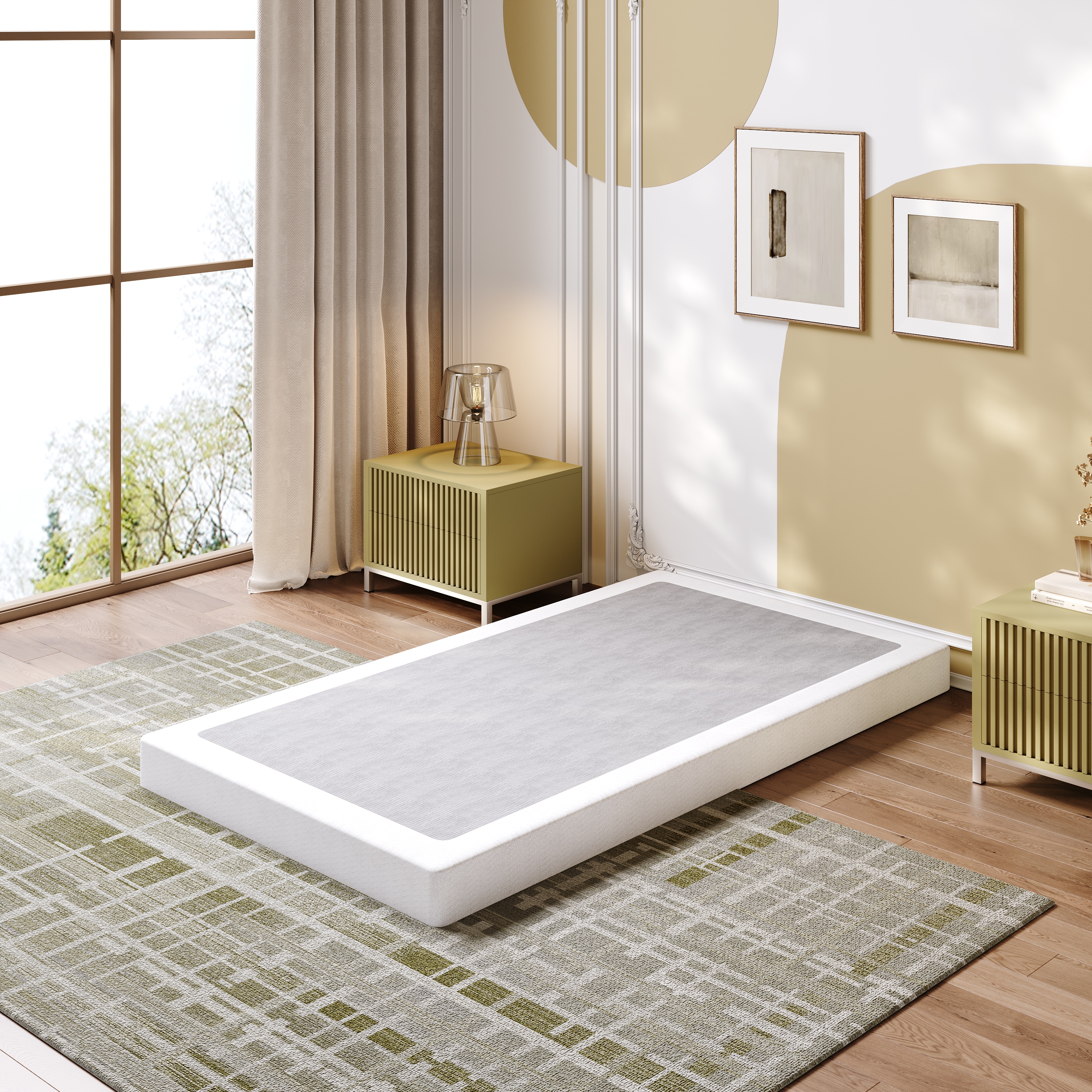 LOUVETA 5" Twin Metal Box Spring, Heavy Duty Mattress Foundation with Fabric Cover, Noise-Free, Easy Assembly