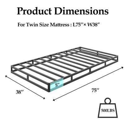 LOUVETA 5" Twin Metal Box Spring, Heavy Duty Mattress Foundation with Fabric Cover, Noise-Free, Easy Assembly
