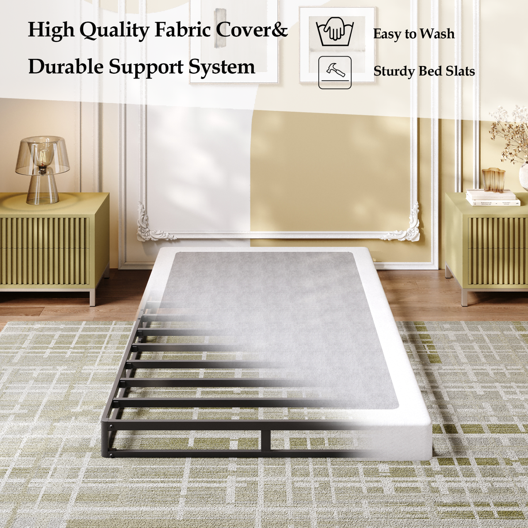 LOUVETA 5" Twin Metal Box Spring, Heavy Duty Mattress Foundation with Fabric Cover, Noise-Free, Easy Assembly
