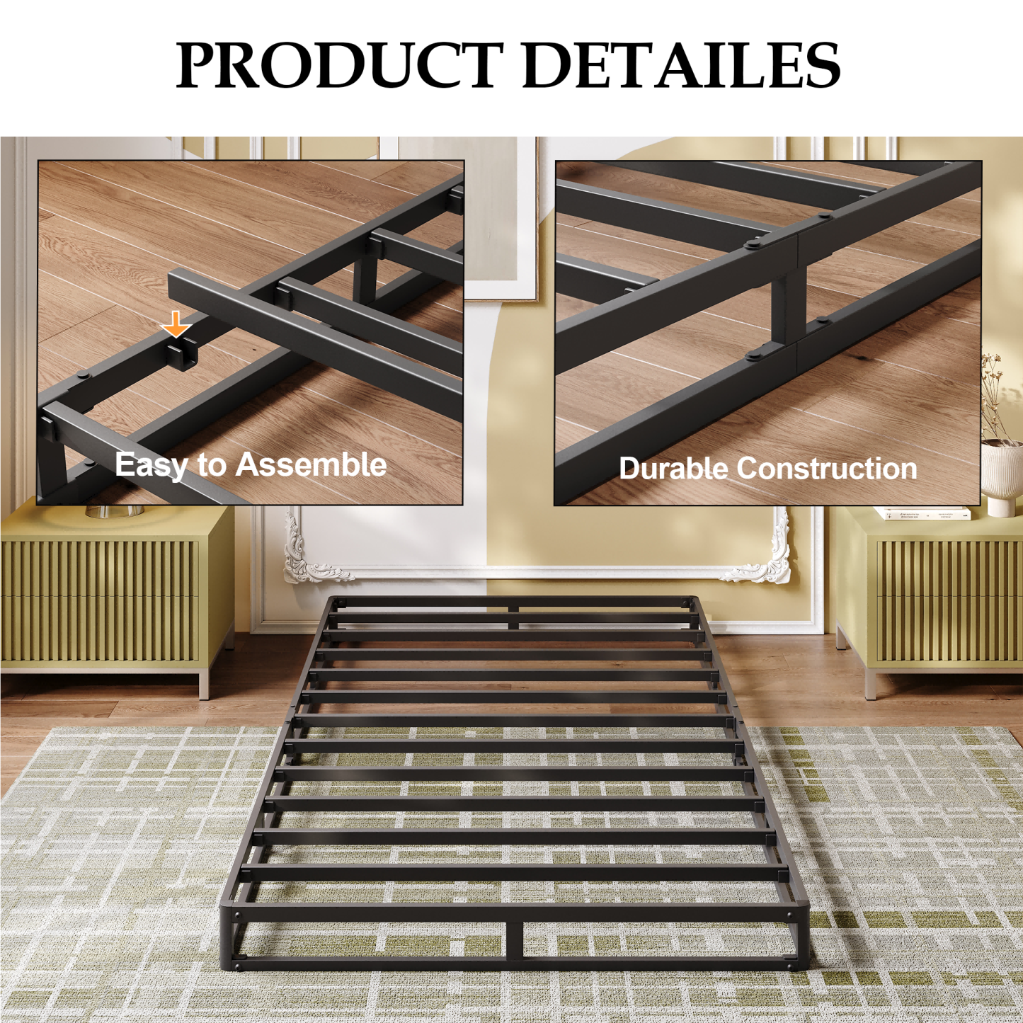 LOUVETA 5" Twin Metal Box Spring, Heavy Duty Mattress Foundation with Fabric Cover, Noise-Free, Easy Assembly