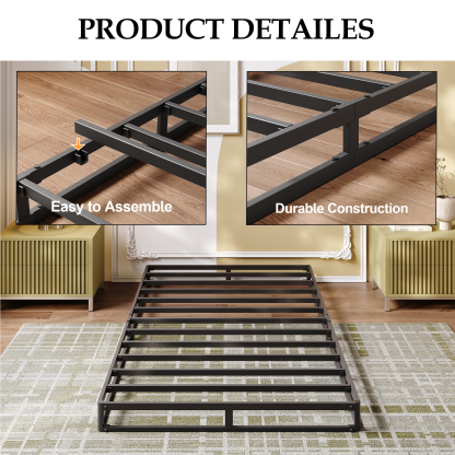 LOUVETA 5" Twin Metal Box Spring, Heavy Duty Mattress Foundation with Fabric Cover, Noise-Free, Easy Assembly