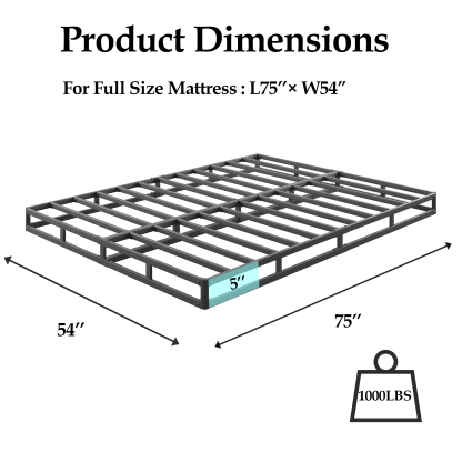 LOUVETA 5 inch Full Box Spring, Heavy Duty Metal Box Spring Bed Base with Fabric Cover, Easy Assembly, Mattress Foundation, Noise Free