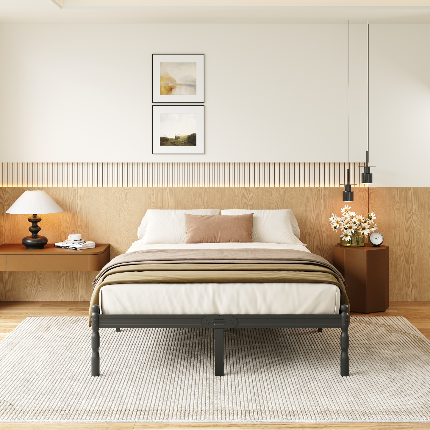 LOUVETA 14 inch Queen Heavy Duty Metal Bed Frame with Non-Slip Stoppers, No Box Spring Needed, Easy to Assemble