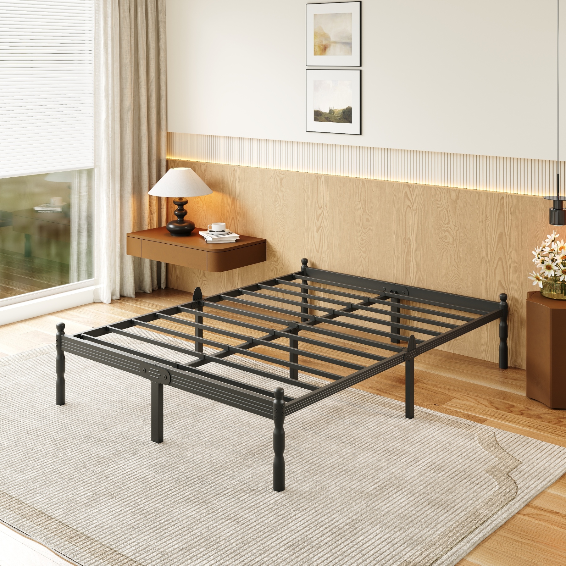LOUVETA 14 inch Queen Heavy Duty Metal Bed Frame with Non-Slip Stoppers, No Box Spring Needed, Easy to Assemble