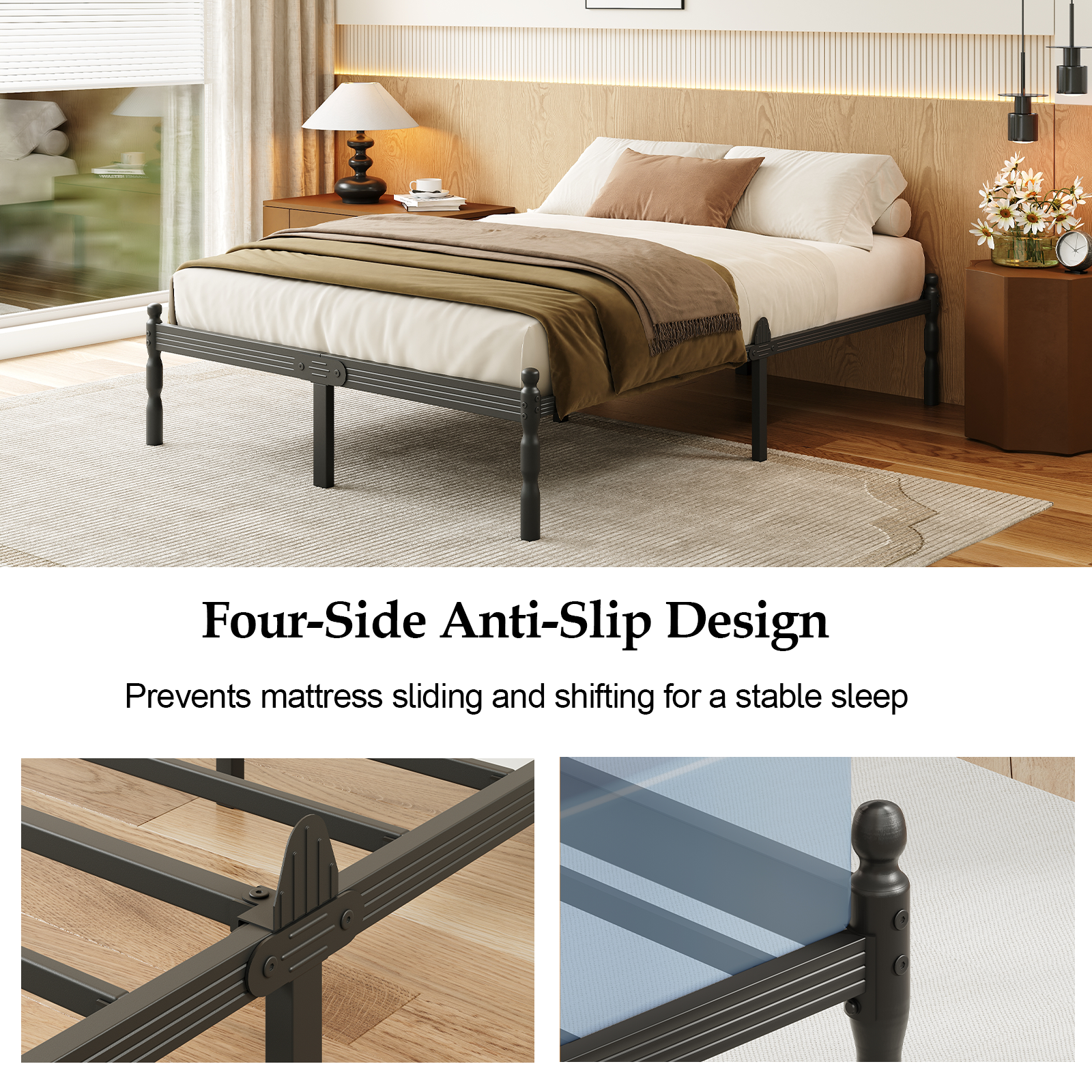 LOUVETA 14 inch Queen Heavy Duty Metal Bed Frame with Non-Slip Stoppers, No Box Spring Needed, Easy to Assemble
