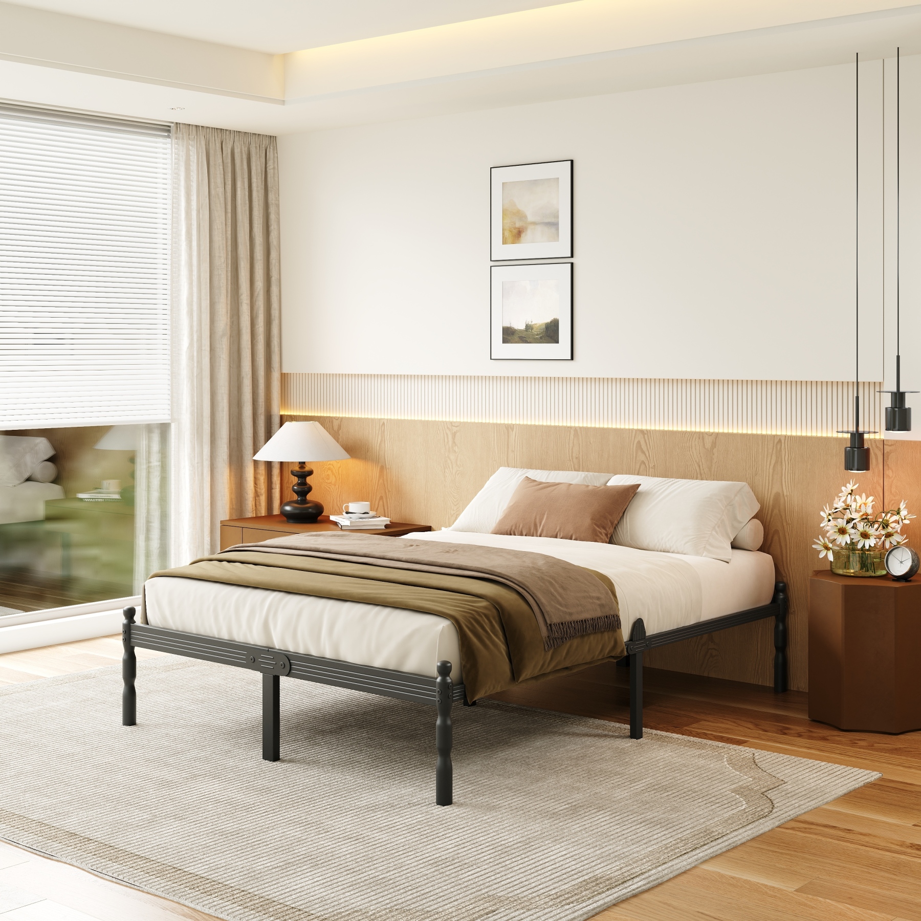 LOUVETA 14 inch Queen Heavy Duty Metal Bed Frame with Non-Slip Stoppers, No Box Spring Needed, Easy to Assemble