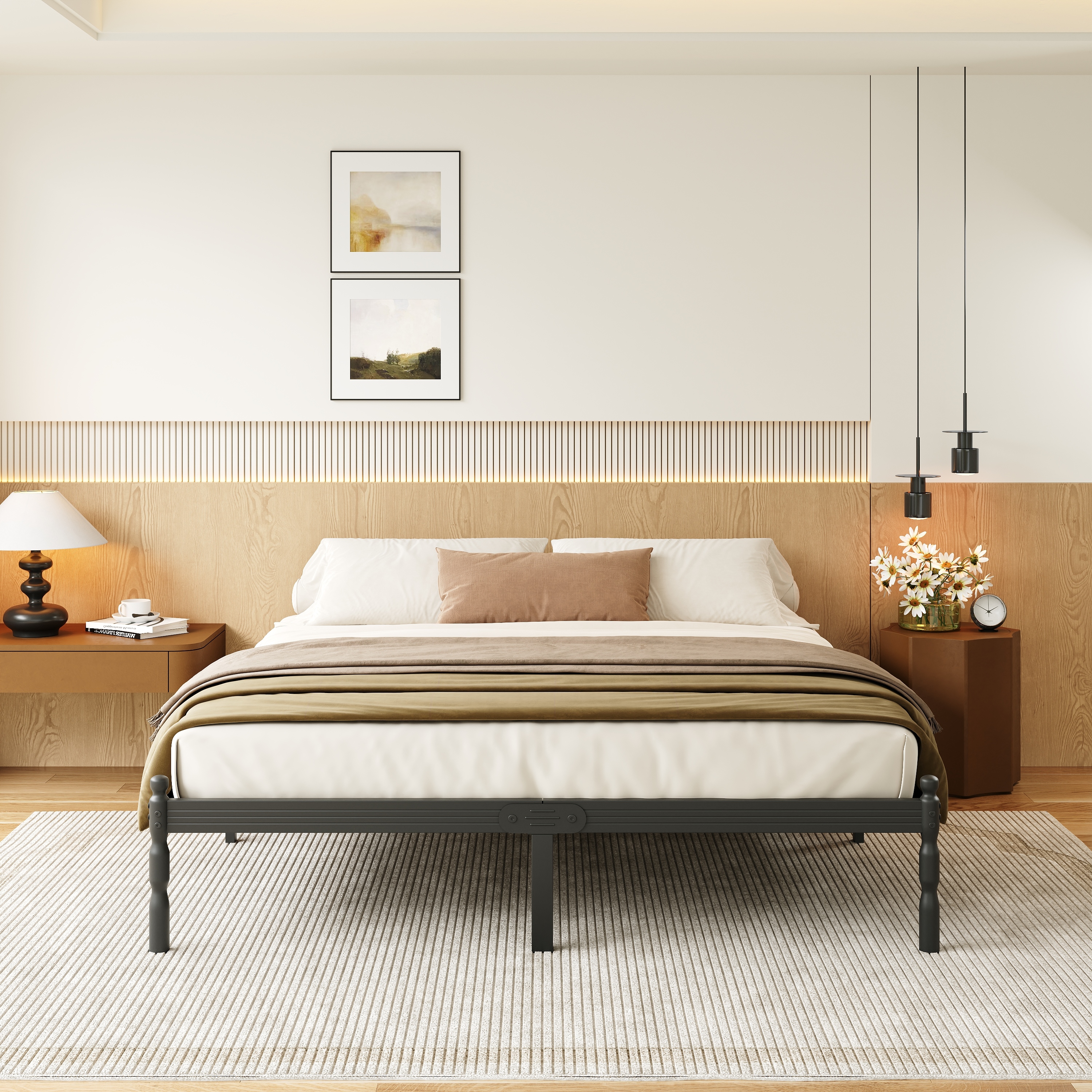 LOUVETA 14 inch King Heavy Duty Metal Bed Frame with Non-Slip Stoppers, No Box Spring Needed, Sturdy Steel Slat Support