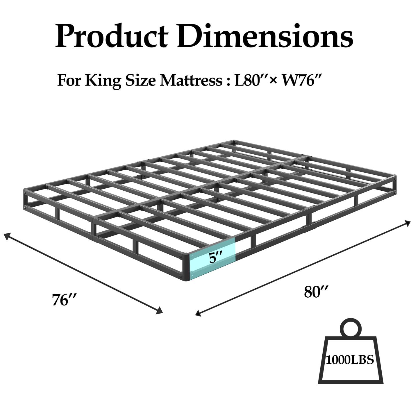 LOUVETA 5 inch King Box Spring, Heavy Duty Metal Box Spring Bed Base with Fabric Cover, Easy Assembly, Mattress Foundation, Noise Free