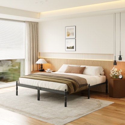 LOUVETA 14 inch King Heavy Duty Metal Bed Frame with Non-Slip Stoppers, No Box Spring Needed, Sturdy Steel Slat Support