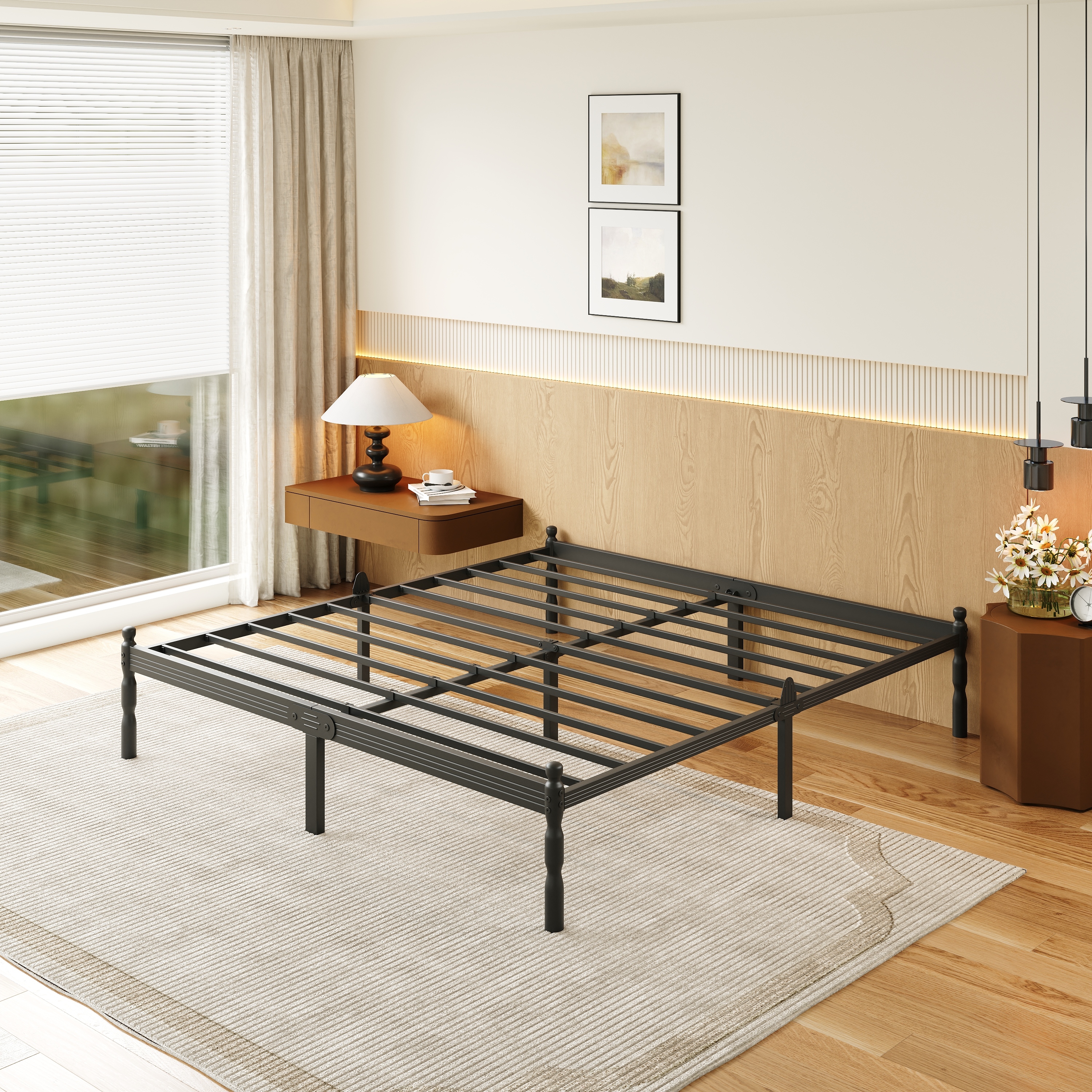 LOUVETA 14 inch King Heavy Duty Metal Bed Frame with Non-Slip Stoppers, No Box Spring Needed, Sturdy Steel Slat Support