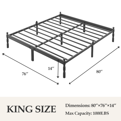 LOUVETA 14 inch King Heavy Duty Metal Bed Frame with Non-Slip Stoppers, No Box Spring Needed, Sturdy Steel Slat Support