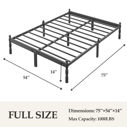 LOUVETA 14 inch Full Heavy Duty Metal Bed Frame with Non-Slip Stoppers, No Box Spring Needed, Sturdy Steel Slat Support