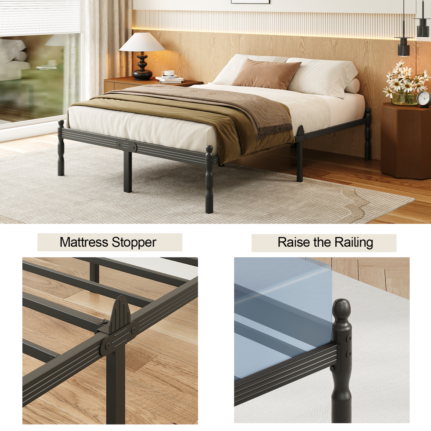 LOUVETA 14 inch Full Heavy Duty Metal Bed Frame with Non-Slip Stoppers, No Box Spring Needed, Sturdy Steel Slat Support