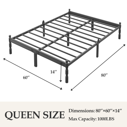 LOUVETA 14 inch Queen Heavy Duty Metal Bed Frame with Non-Slip Stoppers, No Box Spring Needed, Easy to Assemble
