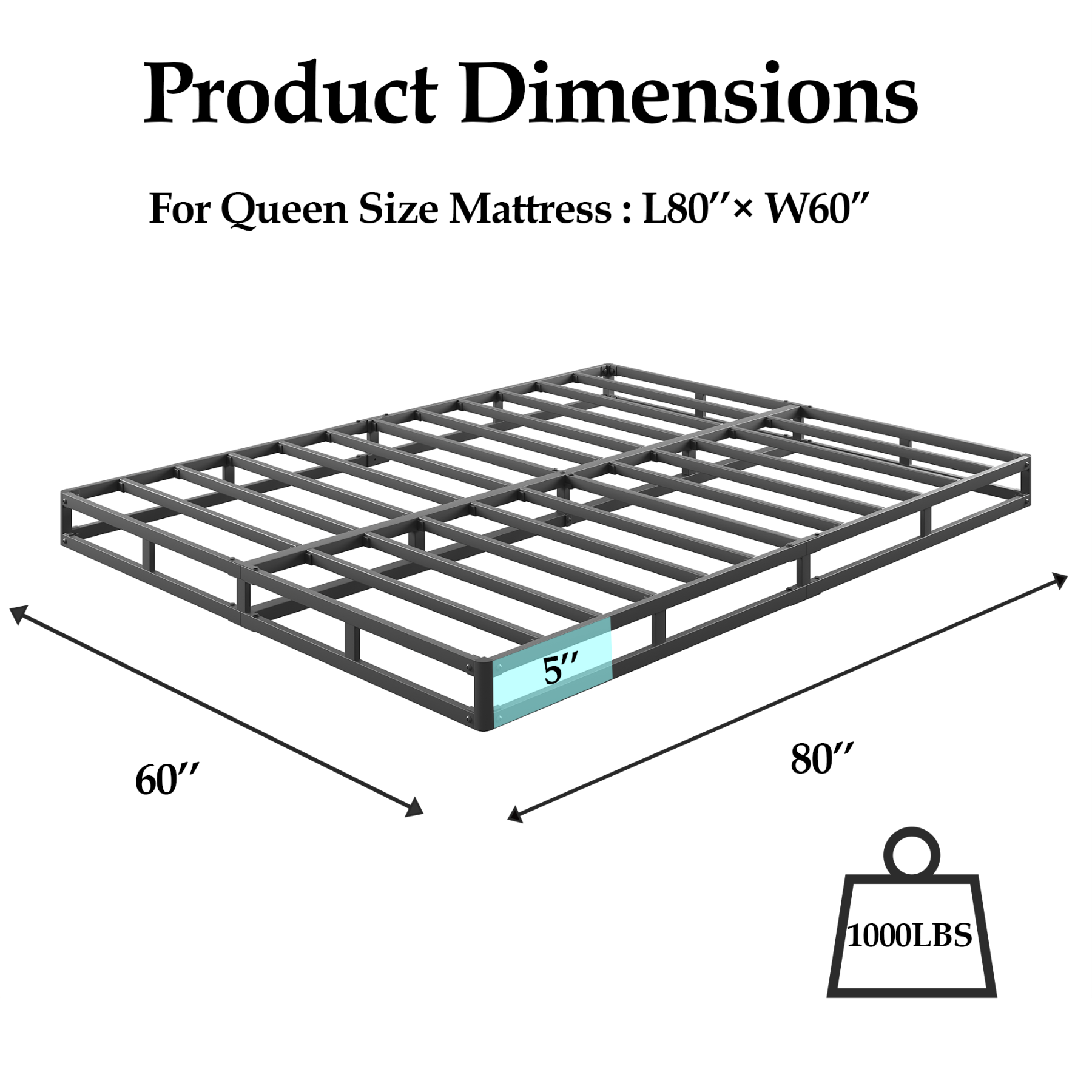 LOUVETA 5 inch Queen Box Spring, Heavy Duty Metal Box Spring Bed Base with Fabric Cover, Easy Assembly, Mattress Foundation, Noise Free